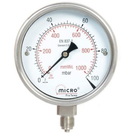 WIKA INSTRUMENT Global Industrial„¢ 2" Pressure Gauge, 200 PSI, 1/4" NPT LM, Plastic 52925739